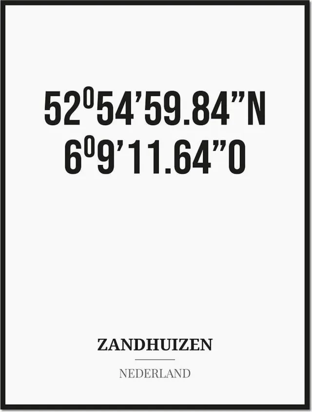 Studio216 Poster/kaart ZANDHUIZEN met coördinaten zwart, wit