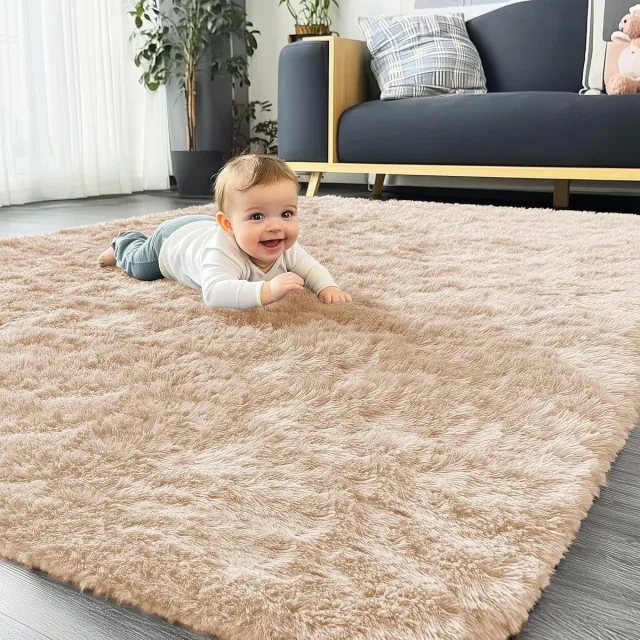 Homaxy Hoogpolig Tapijt - Pluizig Vloerkleed - Woonkamer Decoratie - Antislip Onderkant - Beige