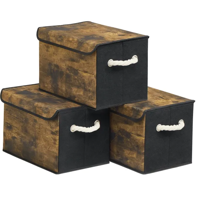 Songmics Opbergbox - Deksel - Set van 3 - Opvouwbare Stoffen Organizer - Kast Slaapkamer Woonkamer Vintagebruin