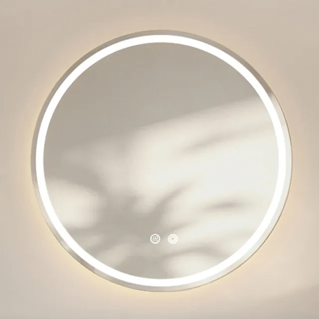 Wishdor Ronde badkamerspiegel met verlichting - Aanraakbediening en anti-condens - Drie kleurtemperaturen en traploos dimbaar licht - Wandspiegel voor de badkamer - Glas - Zilver - Ø 80 cm