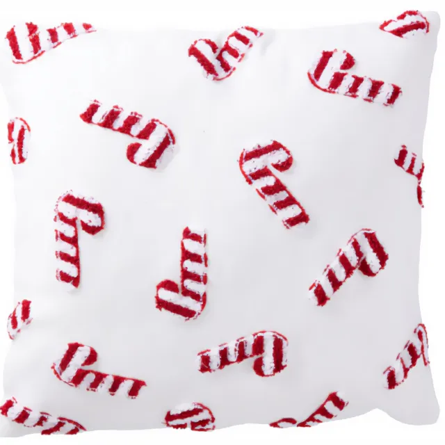 Home & Styling Collection Home Styling Collection - Sierkussen - Kerstkussen decoratief met suikerrietstrepen, 45 x 45 cm Wit