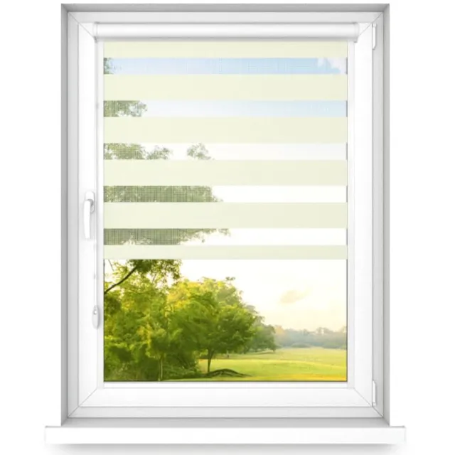 Fart Produkt time4blinds - Dubbele Rolgordijnen Zonder Boren - Zebra-Rolgordijnen voor Ramen en Deuren - om te Plakken, met Aluminium Cassette, Lichtdoorlatende Stof - Beige, 1000x1100, Rechts Beige - Rechts