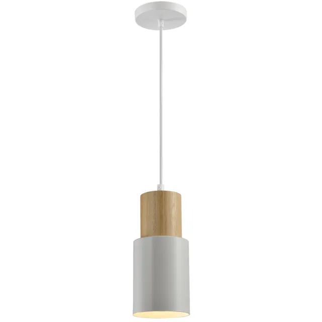 QUVIO Hanglamp Scandinavisch - Kokervorm van metaal en hout - Diameter 10 cm Wit