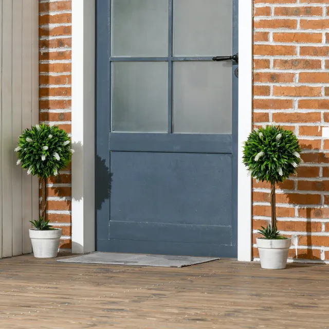 MODENUIT Kunstplant – Set Van 2 – 60 Cm Hoog – Kunststof – Groen En Wit – Met Pot Voor Binnen En Buiten