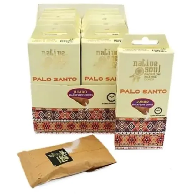 Native Soul backflow wierook - palo santo - heilig hout - wierook kegels - doos 12 pakjes