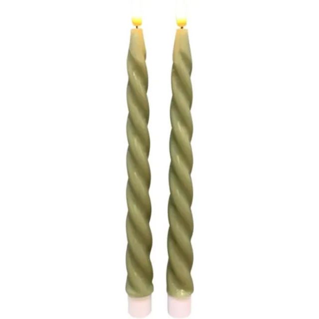 Exner LED Kaars Set van 2 Lumière, 2x2x22, gedraaid (twisted) Groen