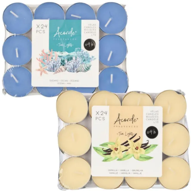 Atmosphera Acorde theelichtjes - 48x - 24x ocean - 24x vanille - aroma/geurkaarsen Lichtgeel