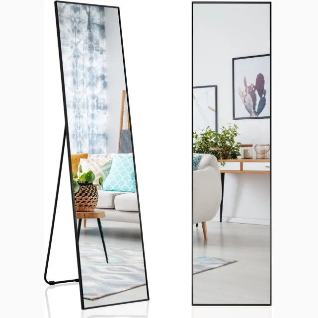 Suredeal Staande Spiegel - Volledige Lengte Rechthoekige - Breukvast Glas - Aluminium Legering Zwart - Goud - Zilver - 160x40x2 cm - Zwart