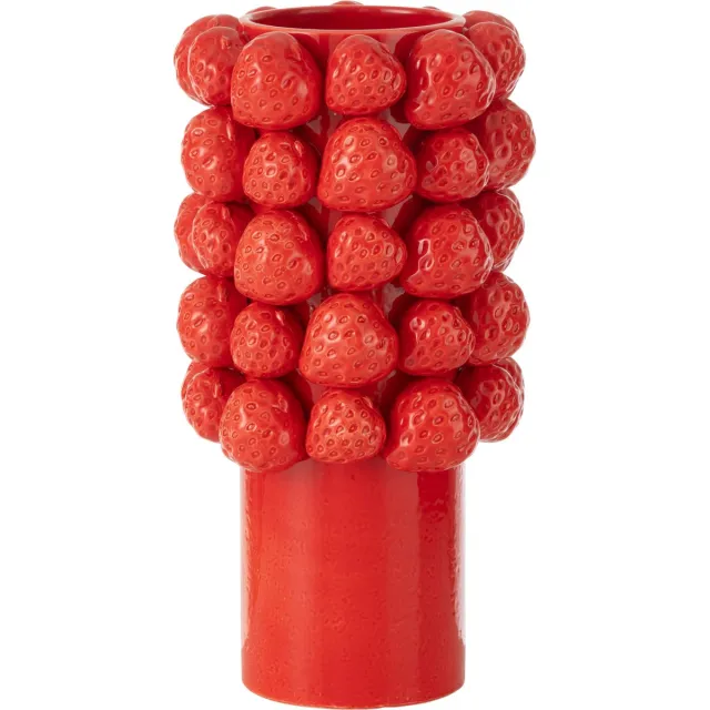 J-Line vaas Strawberries - keramiek - rood - large - 34.5 cm hoog