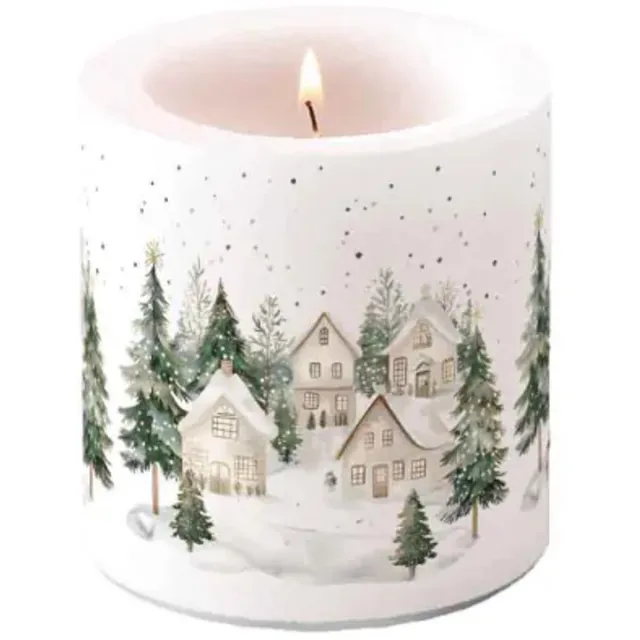 Ambiente Kaars - 35 branduren - Small Snowy Houses Wit