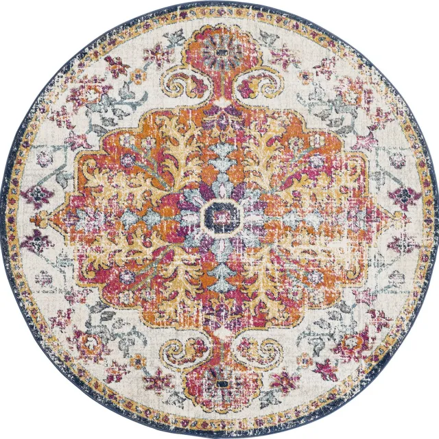 Surya Lou rond vloerkleed vintage oosters donkeroranje