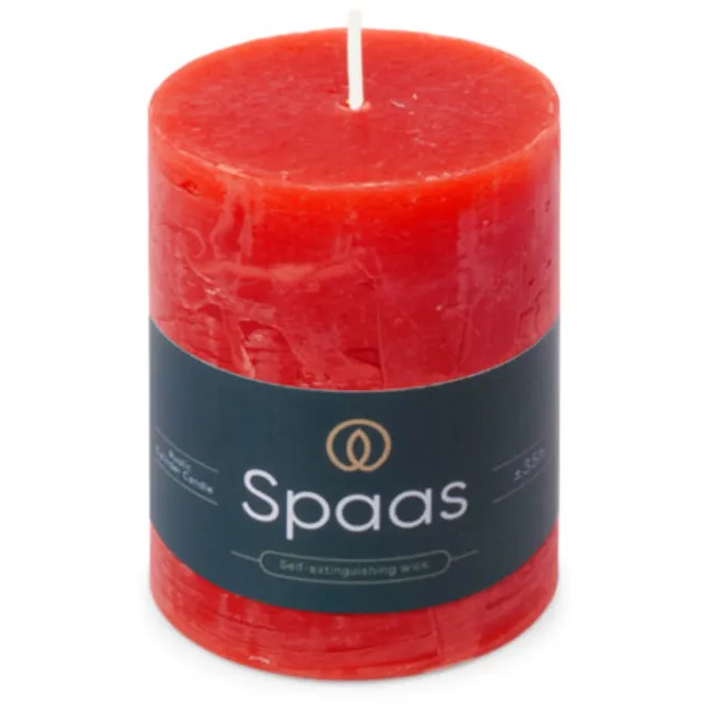 Spaas Rustieke Pillarkaars ± 35 branduren Rood - 8 x 1 stuk - Voordeelverpakking