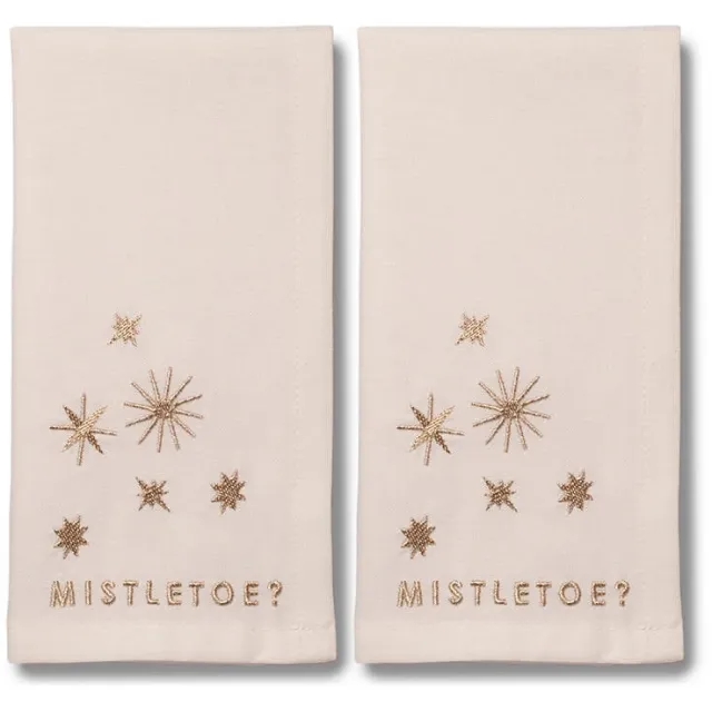 Vondels Geborduurde servetten MISTLETOE ecru 45cm (set van 2)