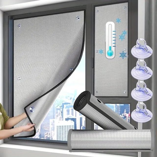 SKIEHAN Warmte-isolerende raamfolie met zuignappen, zonwerende raamfolie met zuignappen, lichtwerende en warmte-isolerende folie - ondoorzichtig, universele aluminium warmte-isolerende folie voor binnen en buiten, geschikt voor dakramen (70 * 100 cm). zilver