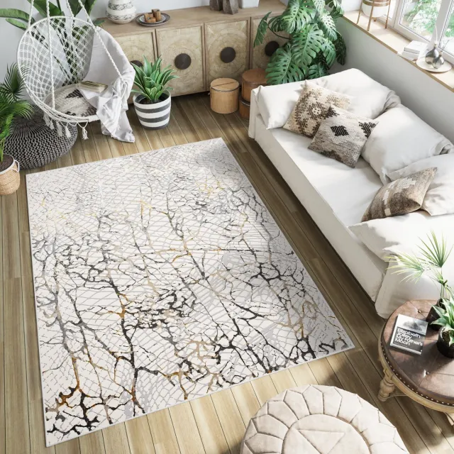Tapiso Golden Vloerkleed Tapijt Modern Abstract Maat- 120x170 Grijs