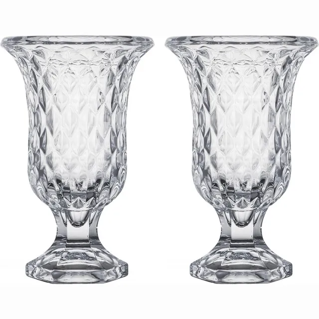 Giftdecor Bloemenvazen 2x stuks - Diamonds transparant glas - 15 x 24 cm