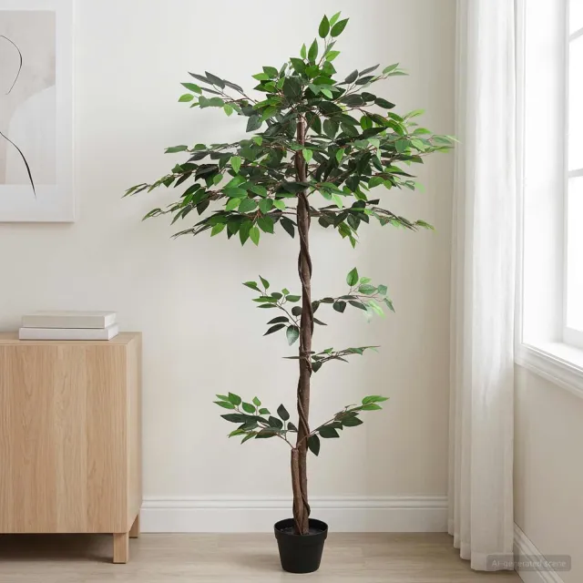vidaXL Kunst Ficus Plant Groen 85 x 18 x 160 cm Stof en Hout