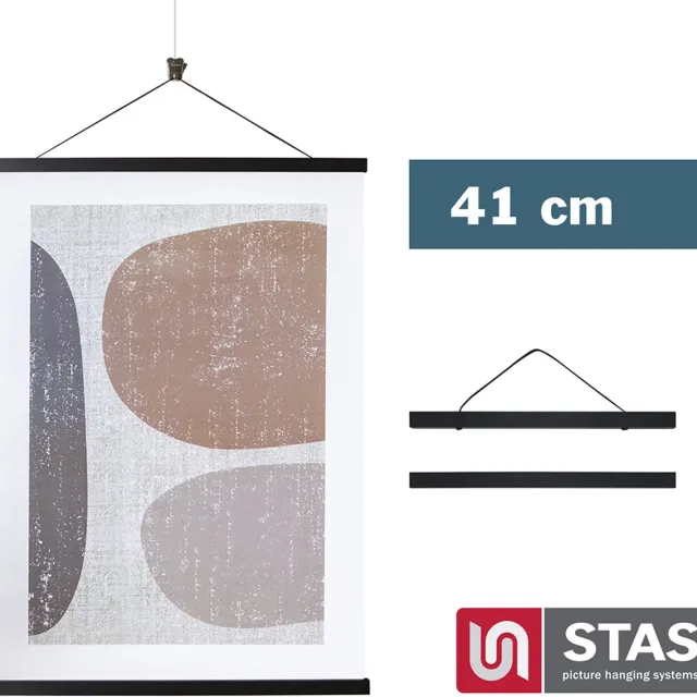 STAS picture hanging systems STAS Posterhanger 41 cm - Hout - Zwart - Magnetisch poster ophangsysteem - Posterlijst - Posterklem - Posterhouder