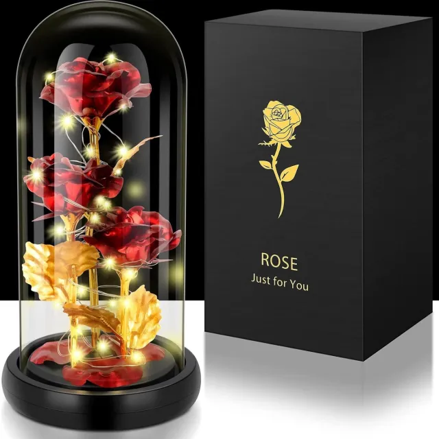 Rose Eeuwige Roos in Glas - Geconserveerde Roos met LED - Moederdag cadeau rood