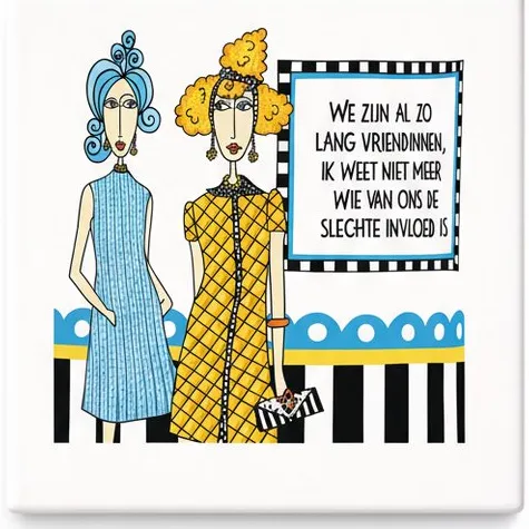 Bedruk King Grappige “We Zijn Al Lang Vriendinnen, Wie Is De Slechte Invloed?” Keramische Tegel – Beste Vriendinnen Quote Tegel – Vriendschap Cadeau Wanddecoratie Blauw