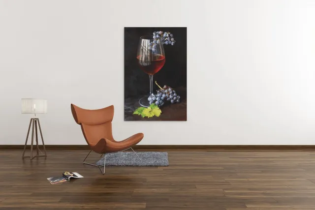 Trendex Global Canvas Schilderij - Rode Wijn - Eten - Drinken - Wanddecoratie - 120x80x2 cm Zwart