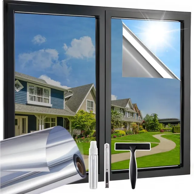 Lexium Store Lexium Privacy Folie Raam - spiegelfolie raamfolie - Raamfolie - Folie Raam - Transparant - Zichtwerend - Anti Inkijk Raamfolie Zilver