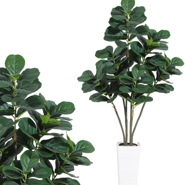 HOERFURIY Kunstplant Vioolbladplant 180 cm - Meerstammige Ficus Lyrata met Witte Pot - Volle Groene Kamerplant voor Woonkamer, Hal en Kantoor - Onderhoudsvrij