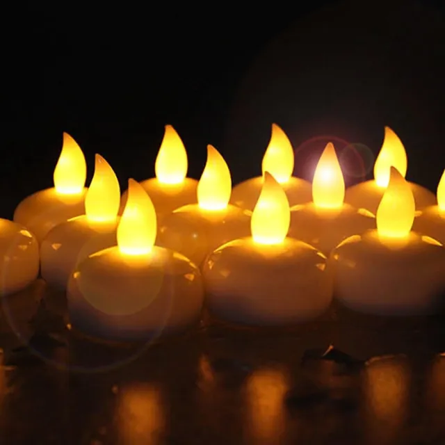 FLITI Waterdichte drijvende LED-theelichtjes - warmgeel flikkerend - voor bruiloft, kerst en zwembad - drijvende kaarsen - voor feestliefhebbers - warmgeel - 12 stuks