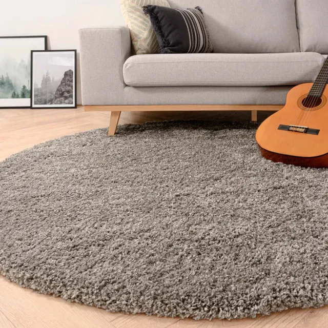 Tapeso Rond hoogpolig vloerkleed - Shaggy Grand lichtgrijs 160