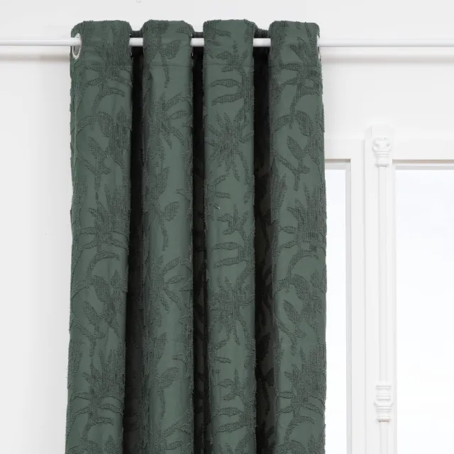 Atmosphera Willow Jacquard Gordijn 135x260cm - Gordijnen kant en klaar met haakjes ringen - Kakigroen