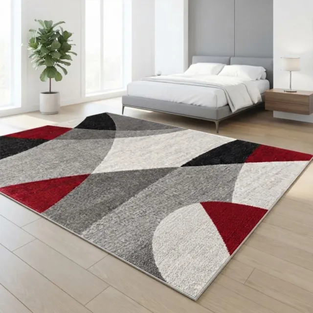 TapisTrend Designer tapijt Grijs-Rood 200x280 cm Modern vloerkleed met overlappende, gebogen geometrische vormen voor de woonkamer, slaapkamer en eetkamer