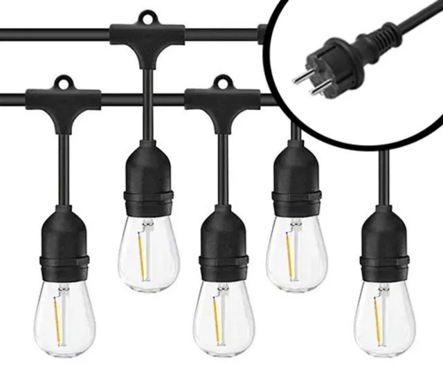Fonkel 100m Arena Eco Prikkabel – Hangende lampen – Warm Wit 2700K Lampjesslinger - Lichtsnoer - Sfeerverlichting Buiten en Binnen - Feestverlichting