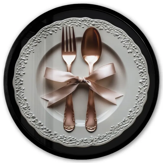 FrameYourWall Poster in lijst Rond - Fotolijst 40x40 cm - Posters - Rose - Strik - Bestek - Ronde posterlijst zwart - Decoratie - Wanddecoratie woonkamer - Muurdecoratie slaapkamer Bestek - Bord - Strik