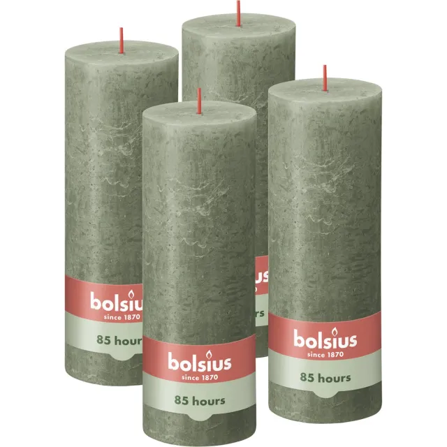 Bolsius Rustieke Kaars - 4 Stuks - Olijf Groen - 19cm Donker groen