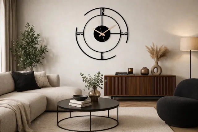 WallArtStore Metalen Wandklok-Wandklok Industrieel-Wanklok Modern-Wanklok met Stil Uurwerk-Staal-Gepoedercoat-50cm zwart