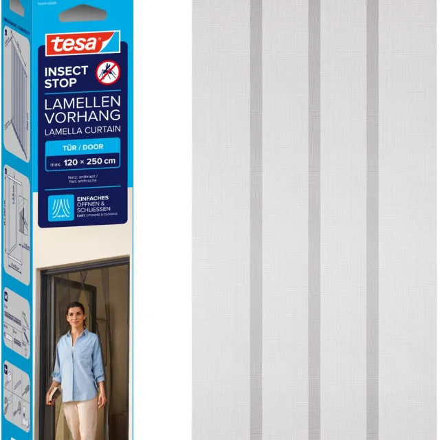 Tesa INSECT STOP Lamella Curtain - lamellengordijn hor 4-delig voor deuren, zonder boren, antraciet - 120 x 250 cm zwart