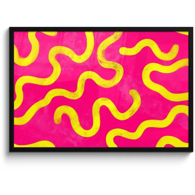FrameYourWall Poster in lijst - Fotolijst 90x60 cm - Posters - Lijn - Geel - Abstract - Posterlijst zwart - Decoratie - Wanddecoratie woonkamer - Muurdecoratie slaapkamer Lijnen - Abstract
