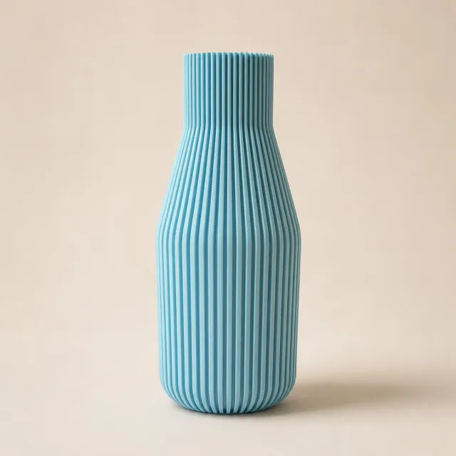 LayerMakers Waterdichte Ribbed Design Vaas - 32 cm - Ijs Blauw - Japandi Mat Ijs Blauw