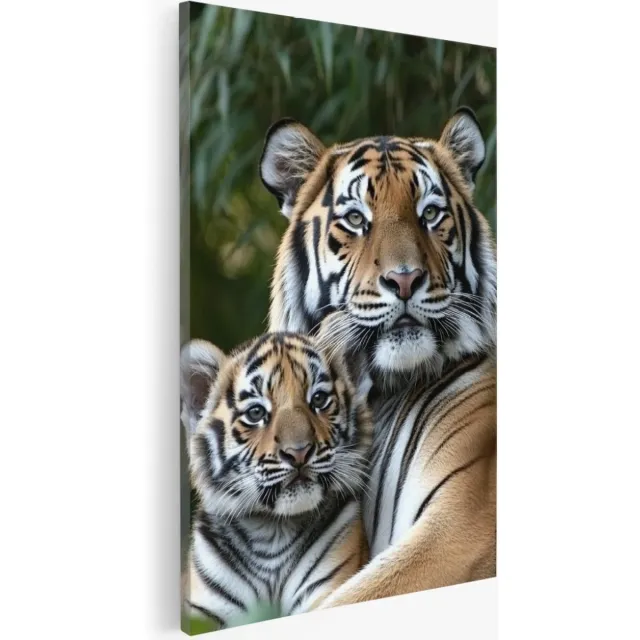 Saammp Canvas Schilderij - 2 Tijgers liefdevol - Dieren - Natuur - 80x120 - Foto op canvas - Wanddecoratie - Muurdecoratie Woonkamer - Slaapkamer decoratie - Canvas Print Multicolor