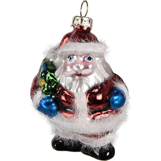Clayre & Eef Kersthanger Kerstman 8 cm Rood Glas