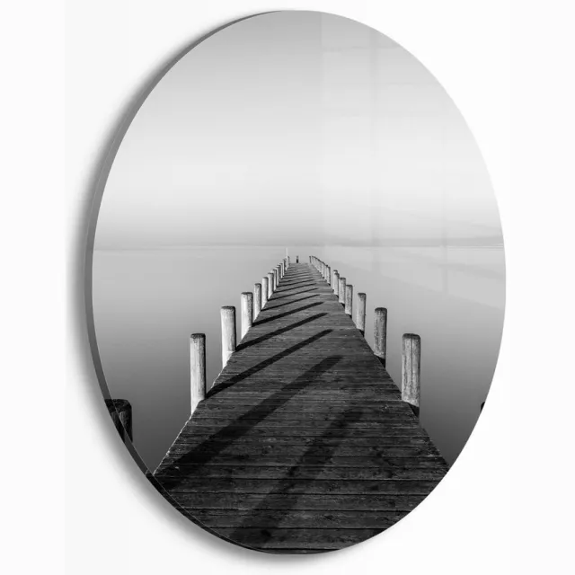 Myfinto Indoorart - Muurcirkel Zwart wit Steiger Plexiglas 90 cm - Wanddecoratie - Afbeelding op Plexiglas - Inclusief ophangplaat zwart, wit