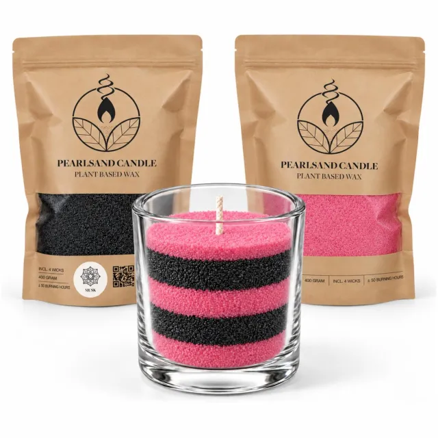 Ideas 4 Seasons Ideas4seasons Kaarsenzand in zak - zwart / roze - set van 2x 400 gram - incl lonten - plantaardige wax