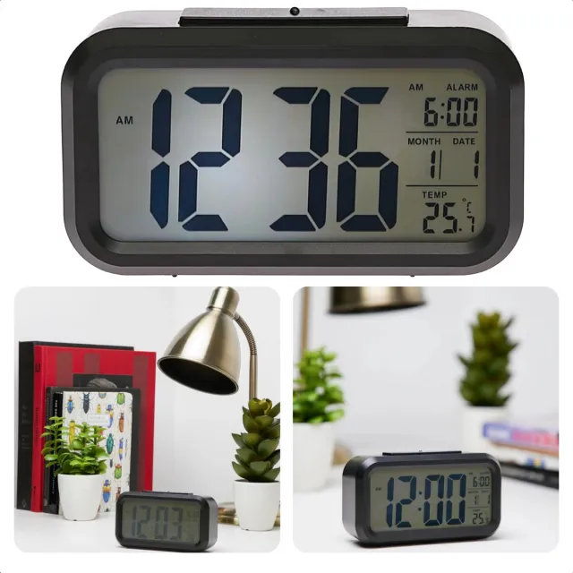Cheqo Digitale Wekker Zwart - Digitale Klok met Grote Cijfers - Reiswekker - LED Wekker - Alarmklok - Snooze Functie - ABS Materiaal - Zwart