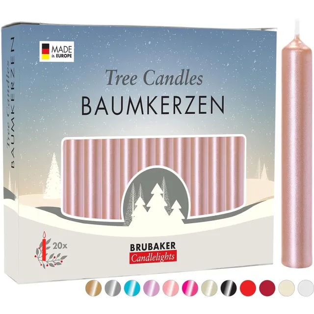 Brubaker 100 Stuks - Boomkaarsen - Roze Goud - Kerstkaarsen - Piramidekaarsen - Kerstboomkaarsen - 95/12.5 mm – Kaarsen - Kaarsjes 100 st. Rose Goud (Metallic)