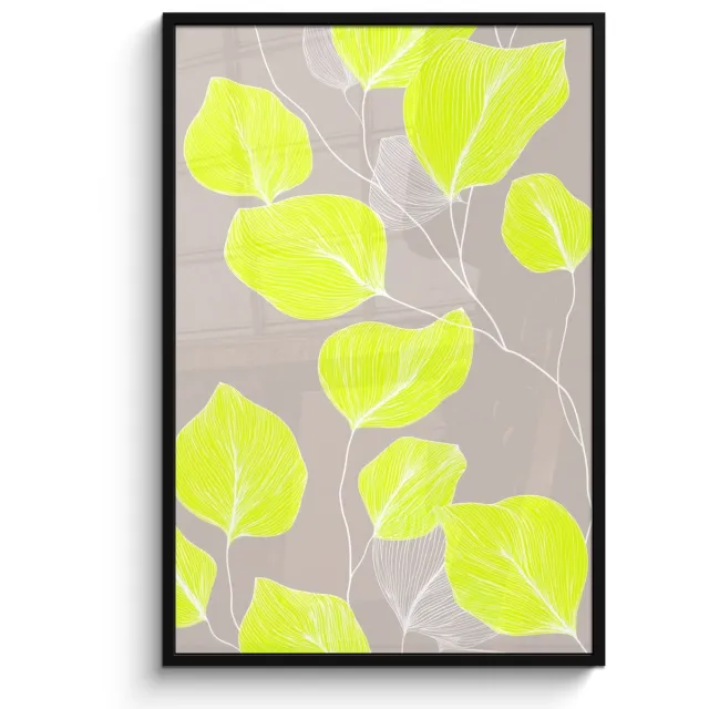 FrameYourWall Poster in lijst - Fotolijst 80x120 cm - Posters - Bladeren - Neon - Geel - Lijnen - Posterlijst zwart - Decoratie - Wanddecoratie woonkamer - Muurdecoratie slaapkamer