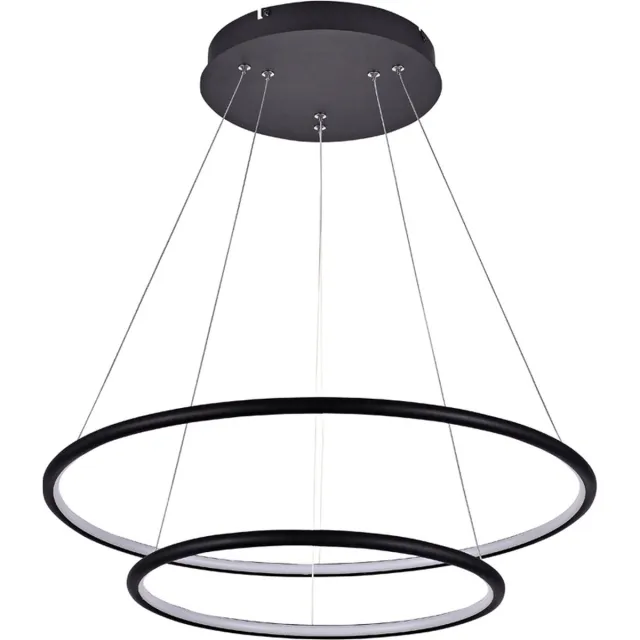 Fantasia Annu LED hanglamp met 2 ringen (40 en 60 cm) in zwart metaal, 53W geïntegreerde LED, 3445 lumen, 3000K, dimbaar