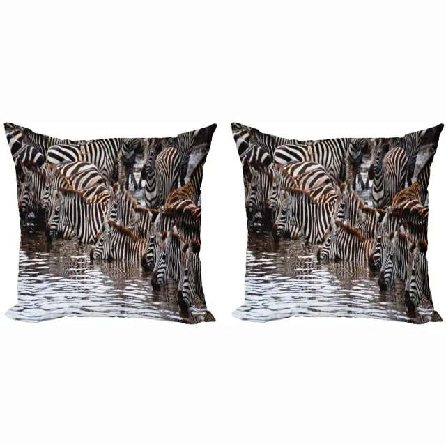 ABAKUHAUS Tierwereld Kussenhoes Set – 2x 50x50 cm – Dubbelzijdig bedrukt – microfaser Wit