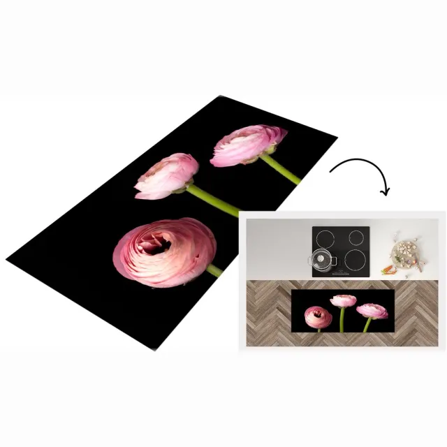 KitchenYeah Keukenloper - Loper keuken - Drie boterbloemen op een zwarte achtergrond - Keukenloper vinyl Multicolor