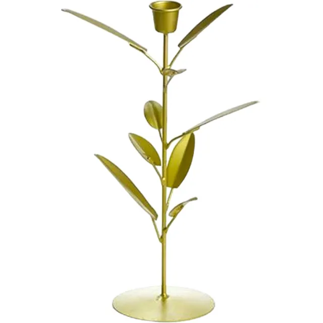 Rustik Lys Elegante stalen goudkleurige kandelaar met blaadjes - Rustik Lys - 26 cm hoog