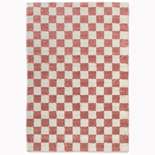 Boho&me Checkerboard vloerkleed - Check ivoor/roze 300x400